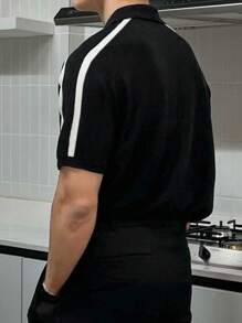 DAZY Men's Contrast Color Casual Knit Top, Short Sleeve - Black - View 2