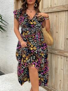 SHEIN Clasi 大码女式波西米亚风花卉印花连衣裙，腰部抽绳，休闲优雅度假装，适合夏季 - 彩色 - 查看 5