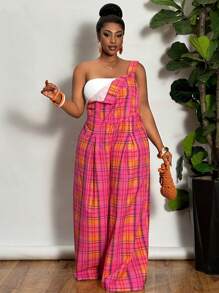 Slaydiva Plus Size Women's Summer Casual & Cute Wide Leg Jumpsuit, Suitable For Outing, Daily Wear & Romantic Occasions - Hot Pink - View 10