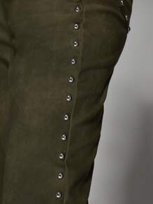 MISSGUIDED Lucky Charm Olive Green Suede High Waist Wide Leg Pants With Studded Side Details Perfect For St Patrick'S Day Irish-Themed Party Celebrations Christmas - Green - View 5