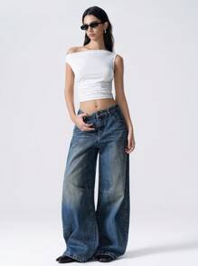 LYSMO 女士纯色不对称褶皱下摆时尚衬衫