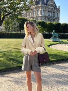 SHEIN LUNE New Autumn/Winter Casual Loose Sweet Gentle Lace Trim Fashion Design Women Cardigan Sweater - Apricot - View 4