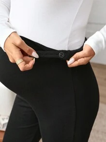 Modmama 2pcs Maternity High Waist Flared Pants, Solid Color Adjustable Waistband Pregnancy Trousers