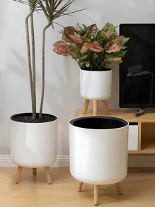 1 Peça Vaso Auto-Irrigante Redondo Clássico com Pés, Vaso Auto-Irrigante com Suporte para Todas as Plantas e Flores de Casa, Irrigar 1 vez pode durar cerca de 15-20 dias, Melhor Escolha para Cuidar de Plantas para Viagens de Curta Duração, Vasos de Pé Modernos com Furos de Drenagem para Plantio Interno e Externo Decorativo, Suporte de Madeira para Vaso de Bonsai (3 Tamanhos), De Volta às Aulas, Natal