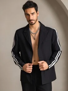 Manfinity VCAY 2pcs Men's Casual Woven Loose Long Sleeve Open Front Jacket And Elastic Waist Straight Leg Pants Set - Black - View 4