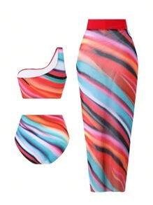SHEIN Swim Curve Große Größen 3-teiliges Set mit Blume Muster Bikini Bademode für den Sommer - Verschiedenfarbig - Übersicht 2