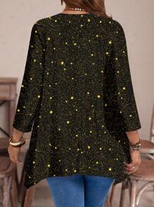 EMERY ROSE Áo thun nữ cổ tròn rộng tay 3/4, viền bất đối xứng, size lớn, mùa thu/đông - Nhiều màu - Xem 2