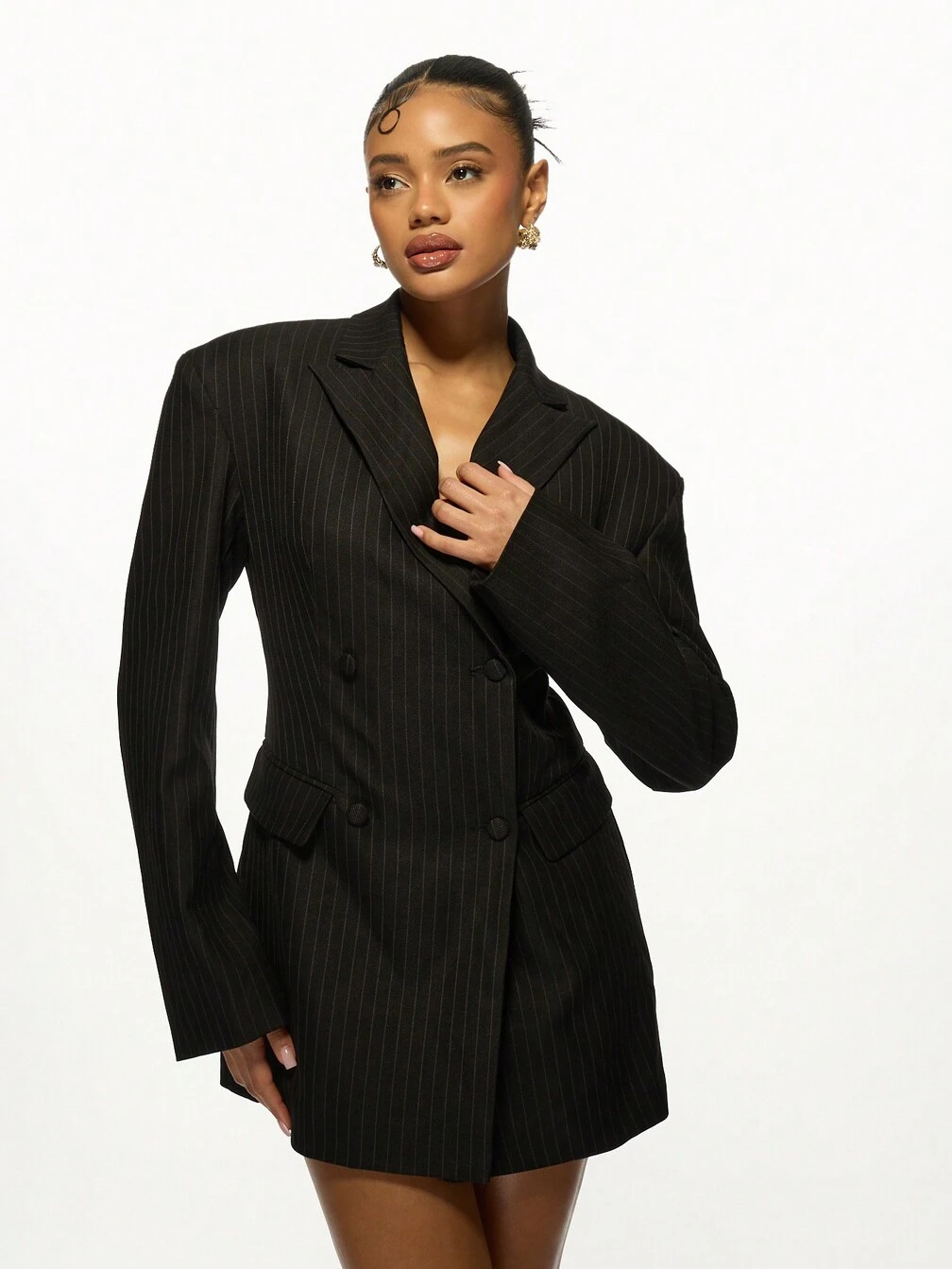 black pinstripe blazer dress double-breasted pinstripe blazer dress  LISKAFASHION
