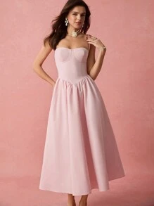 Enchnt Vestido largo con tirantes finos y pliegues de color rosa suave para mujeres, romántico, ideal para el Día de San Valentín, cumpleaños, fiestas de vacaciones, citas románticas y uso diario