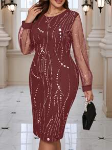 SHEIN Clasi Knitted Stretchy Glittering Rhinestone Embellished Plus Size Bodycon Dress