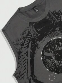 ROMWE MEN Goth Męski luźny, swobodny, graficzny top z okrągłym dekoltem