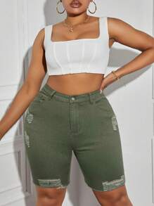 SHEIN SXY Plus Size Distressed Casual Denim Shorts  Summer Outfits For Women Festival Outfits   Casual Biker Shorts