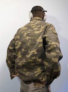 Manfinity Hypemode Men's Camouflage Pattern Cargo Pockets Single Breasted Casual Denim Shirt