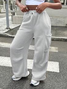 SLAYR KIDS 青少年女孩纯色宽松直筒运动裤，街头风格休闲运动裤