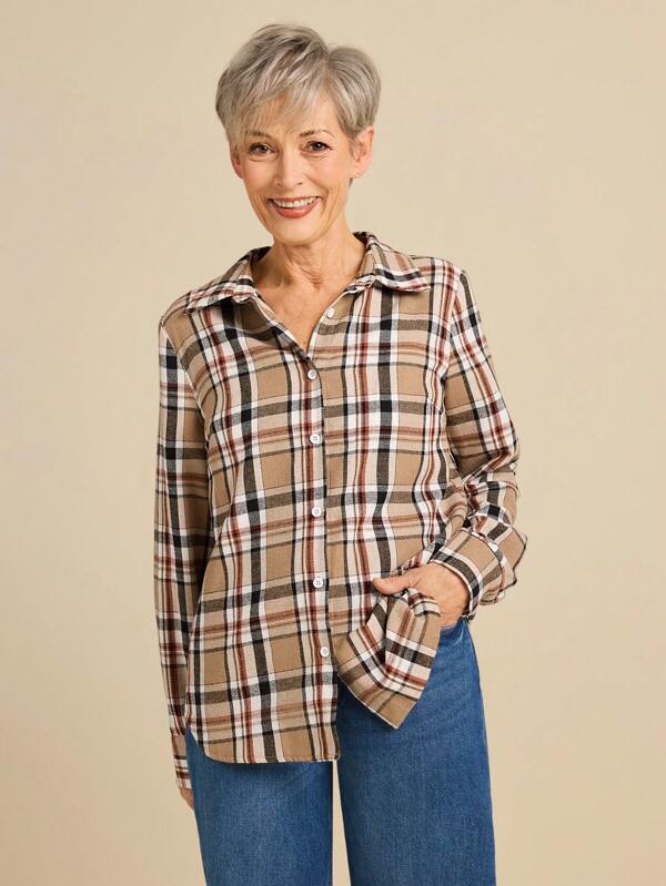 SHEIN LUNE Women's Casual Single-Breasted Long Sleeve Loose Blouse, Spring Clothes