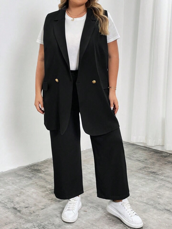 SHEIN CURVE+ プラスサイズ ラペル襟 ダブルボタン ベスト