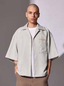 SUMWON Designer Summer Button Down Shirt Lightweight Vintage Check Plaid Casual Oversized Short Sleeve Business Leisure Classic Streetwear Urban Fashion