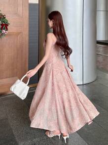 DAZY Solid Color Round Neck Sleeveless Midi Dress For Women Sundress - Pink - View 2