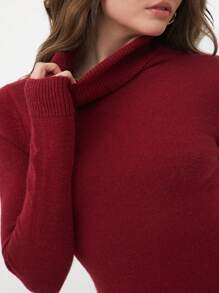 TRNVIE Women Solid Color Long Sleeve Minimalist Style Fitted Winter Sweater Dress Fall Cloth For Women - Red - View 7