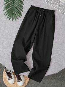 Tween Boys' Solid Color Woven Casual Pants - Black - View 3