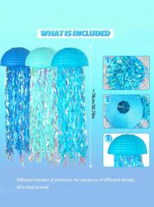 SHEIN 3 piezas de linternas de papel con forma de medusa colgantes de color azul, linternas de papel de colores degradados para fiesta con tema de sirena, decoraciones de cumpleaños de océano submarino, guirnalda para ducha de sirena, decoraciones de fiesta, cintas colgantes azules coloridas para cumpleaños, bautizo, boda, decoraciones de pared, adornos