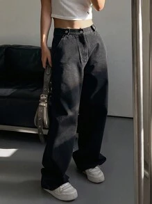 DAZY Jeans con bolsillo y banda elástica en la cintura para mujer, unicolor