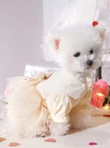 PETSIN 1pc Cute Wedding Teddy Bear/Dog Princess Dress, For Poodle/Bichon Frise/Yorkie, Valentine's Day Pet Outfit, For Gifts