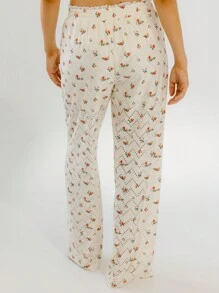 Aralina Floral Anglaise Print Wide-Leg Breezy Lounge Pants - Beige - View 2