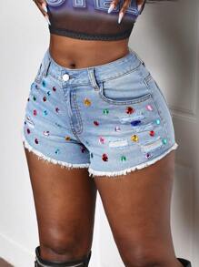 Slaydiva Pantalones cortos de mezclilla casuales para mujeres, minimalistas y de moda para uso diario