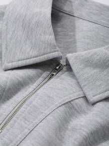 DAZY 2Pcs Men's Basic Solid Half-Zip Polo Shirt & Shorts Set, Summer - Grey - View 4