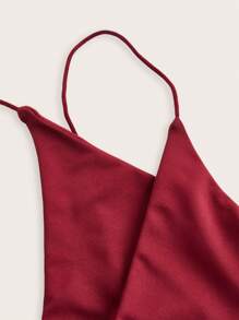SHEIN ICON Plus Summer Hook And Eye Contrast Mesh Burgundy Crop Corset Cami Top - Burgundy - View 4