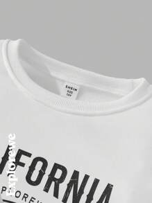 SHEIN White Tween Girls Landscape Print Text Pattern Fashionable Outdoor Long Sleeve Fleece Sweatshirt - White - View 7