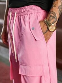 Manfinity Streetrush Pantalones cortos casuales de hombre de unicolor con bolsillos y cordones frontales, para uso diario