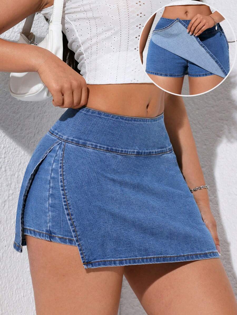 SHEIN EZwear 女士休闲牛仔迷你裙，时尚日常穿着