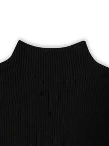 SoleilVie Women's Summer Solid Color Batwing Sleeve Loose Knitted Top With Round Neckline - Black - View 6