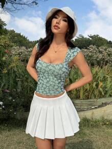 Chiquease 女式复古修身全印花方领背心