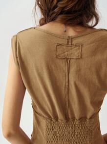 Bohemela Women Purple V-Neck Sleeveless Vacation T-Shirt