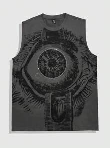 ROMWE MEN Goth Męski luźny, swobodny, graficzny top z okrągłym dekoltem