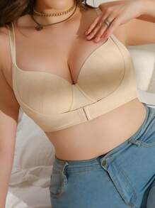 1pc Plus Size Women Solid Color Casual Underwire Lingerie Bra - Apricot - View 6