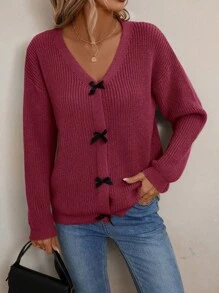 EMERY ROSE Women's Solid Color Minimalist Casual Sweater, For Daily Wear - Burgundy - View 4