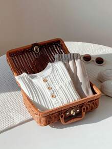 SHEIN Leap Crew 2-Piece Set Of Young Boy Casual Sportswear, Featuring A Vintage, Artistic, Retro, Textured Fabric, Includes A Half-Sleeve Stand-Up Collar T-Shirt And Long Pants Set, Suitable For Back To School,Birthday Parties, Evening Events, Performances - White - View 7