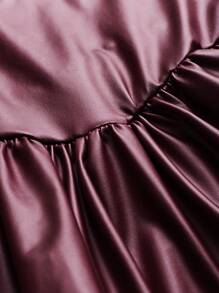 SHEIN Unity Women's PU Leather Solid Color Long Sleeve Ruffle Hem Bodycon Dress Fall Cloth For Women - Burgundy - View 5