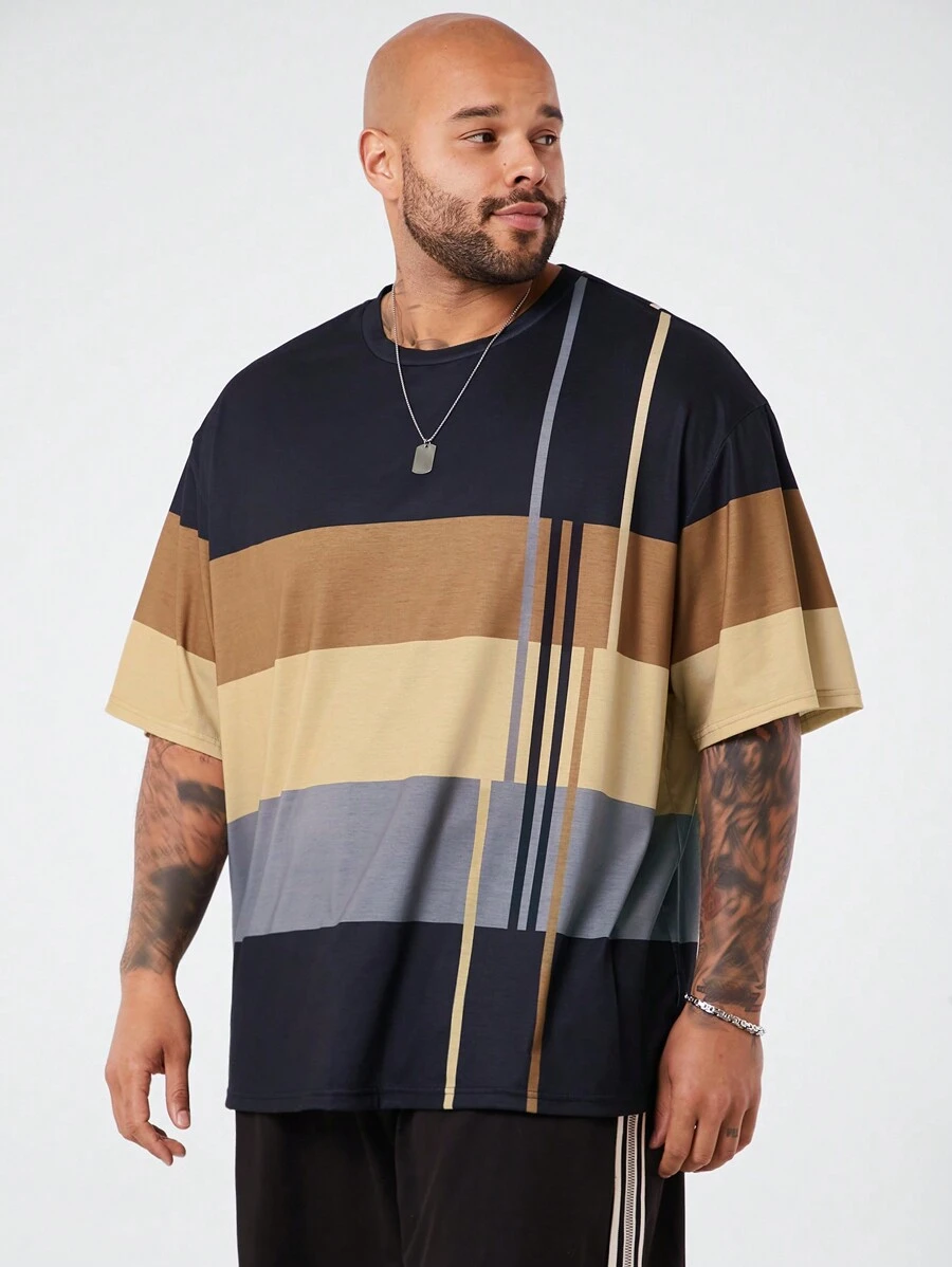 Manfinity CozeMod Plus size lös passform för män Casual stickad randig ...