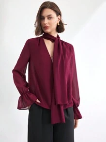 BizChic Áo cánh tay dài cổ chữ V màu đỏ Angola, trang phục dự tiệc cho phụ nữ và các cô gái trẻ, mùa xuân/hè - Màu Đỏ Sâu - Xem 9