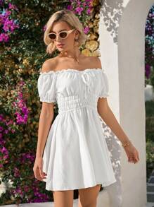 Vivid Eden Vestido de verano para mujer con un hombro, volantes y cintura, para la playa - Blanco - Ver 5