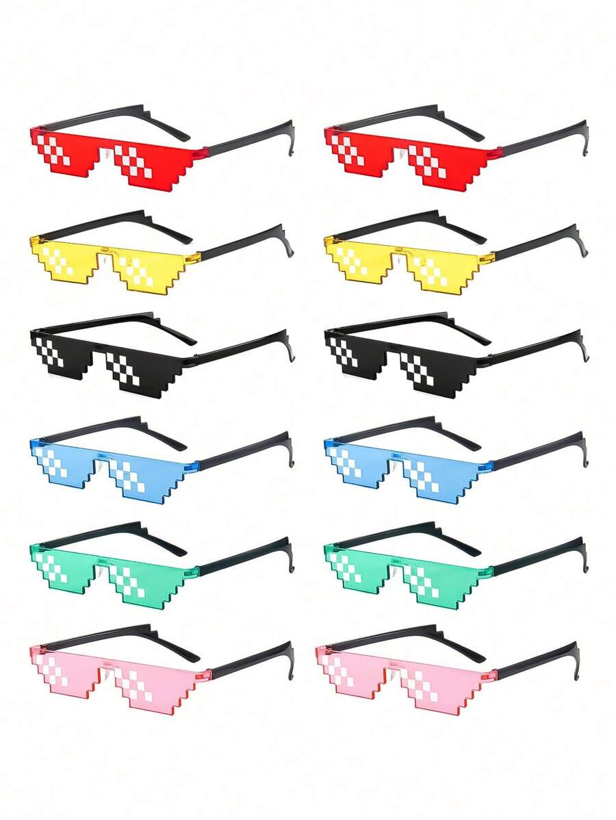 SHEIN 4pcs Party Sunglasses 8-Bit Pixelated Mosaic Gamer Mlg Photo Prop Glasses For Adults And Teenagers - Multicolor - View 1