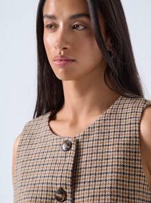 SHEIN EZwear Women's Front Button Sleeveless Plaid Minimalist Casual Thin Blazer