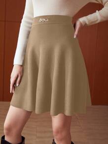 MOTF PREMIUM METAL CHAIN DETAIL FLARED SWEATER SKIRT - Brown - View 6