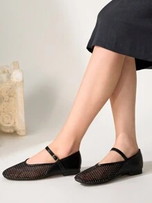 CUCCOO CHICEST أحذية فلات بالية شبكية لون أحادي بسيطة للنساء، ملابس كاجوال للاستخدام اليومي