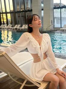 DAZY 1 pièce Monokini en mousseline de soie avec volants et découpes